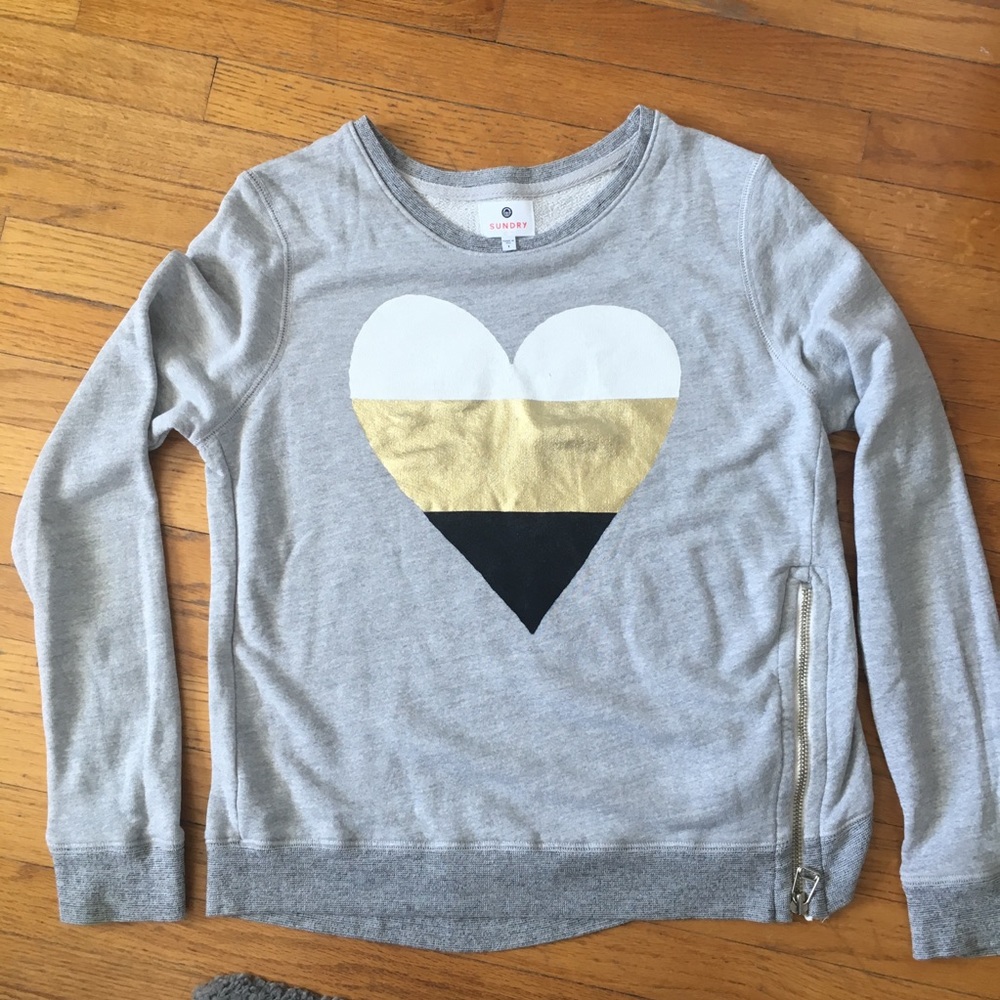 Sundry grey graphic heart sweatshirt zipper